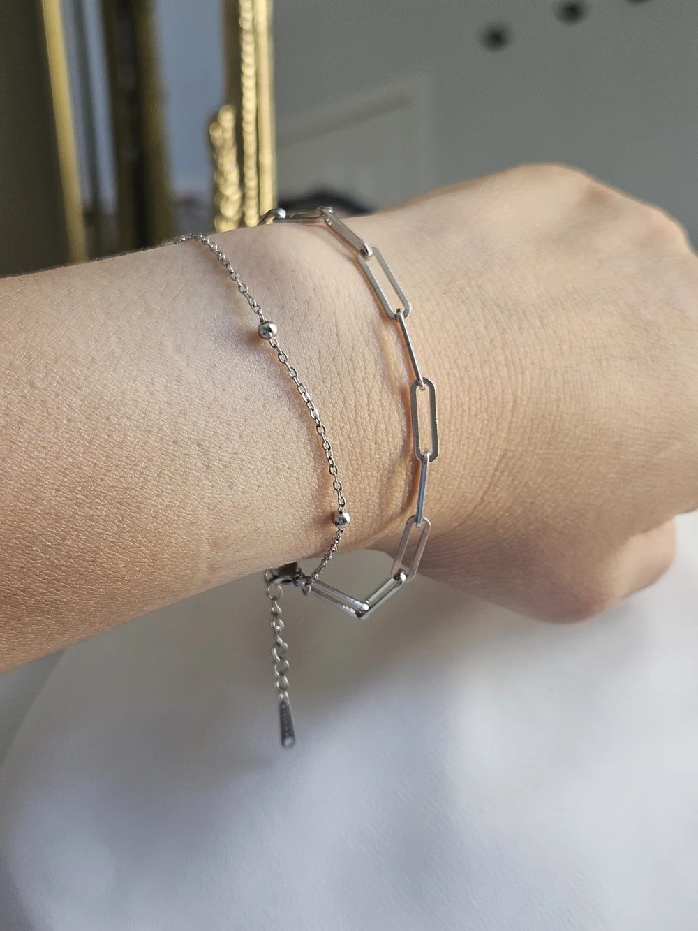 The Malibu Link Bracelet - Stainless Steel Silver Paperclip Layered